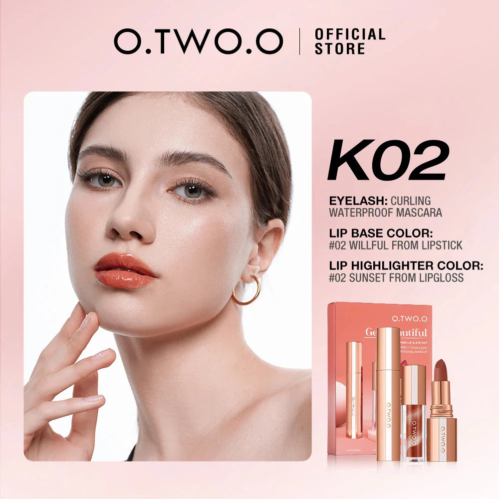 O.TWO.O Eye & Lip Makeup Set – Long-Lasting Lipstick & Mascara Beauty Duo