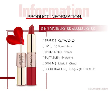 O.TWO.O 2 in 1 Matte Liquid Lipstick High Pigmented Long Lasting - O TWO O Cosmetics Qatar