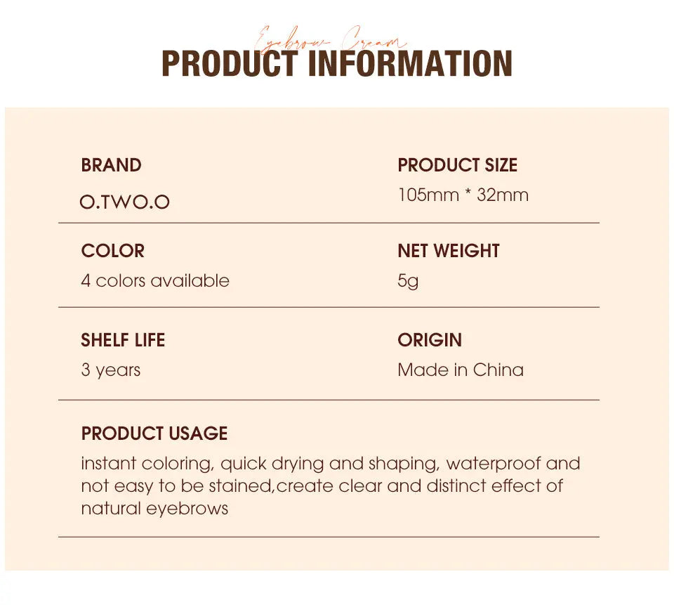 O.TWO.O Dyeing Eyebrow Cream - O TWO O Cosmetics Qatar